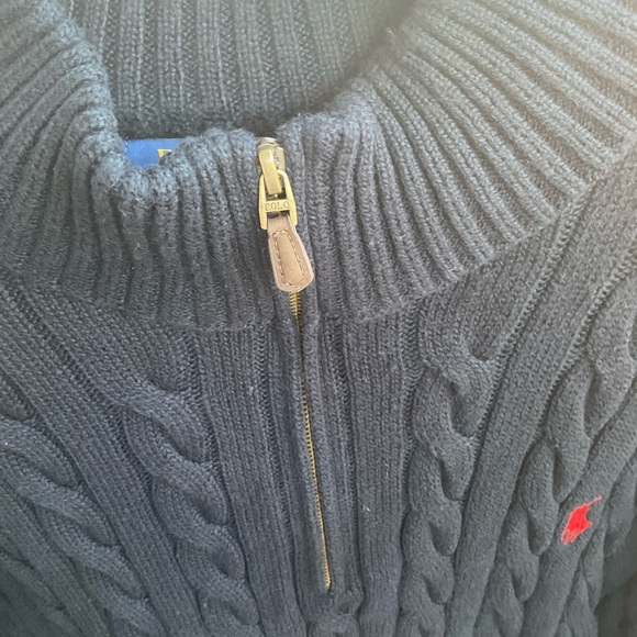 Polo Ralph Lauren Cable-knit Cotton Quarter Zip Sweater- Navy - Picture 3 of 8